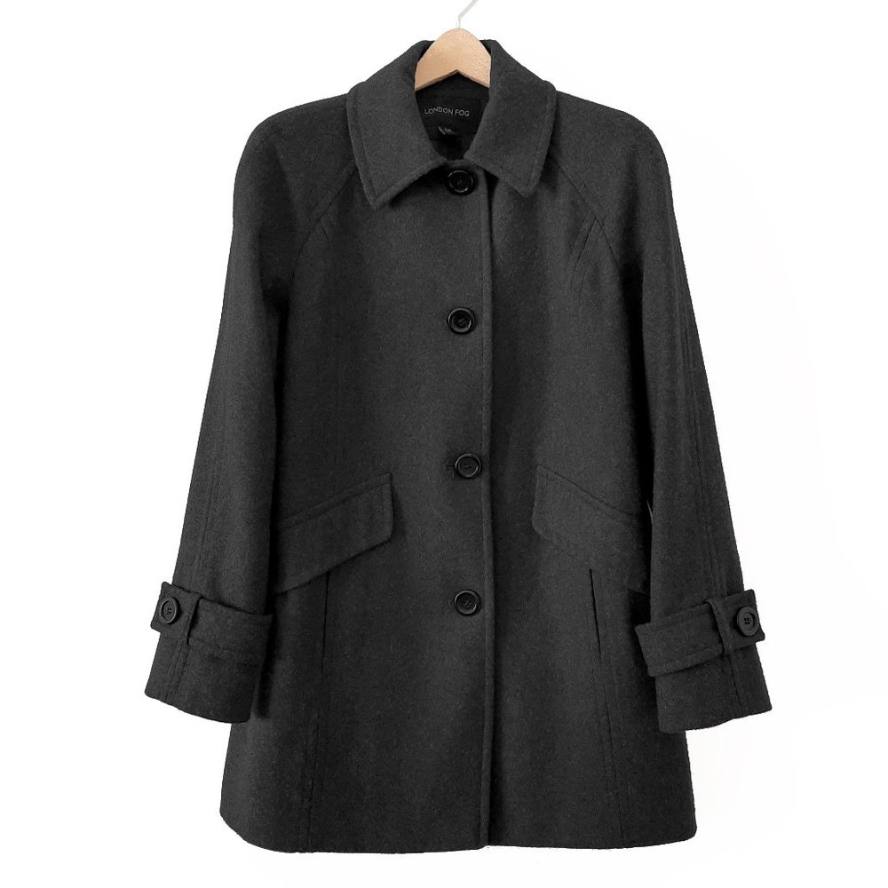 London Fog Wool Walking Coat, Dark Gray Heather, 0P PXS